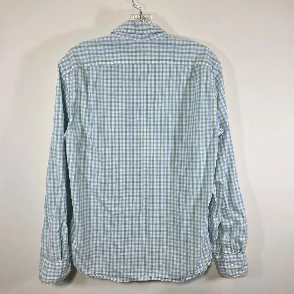J. Crew Mens Slim Untucked Flex Washed Green Blue Gingham Button Up Shirt Medium